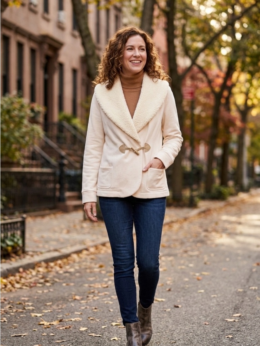 Lauren Ralph Lauren | Cream Sherpa Collar Soft Knit Teddy Jacket with Pockets